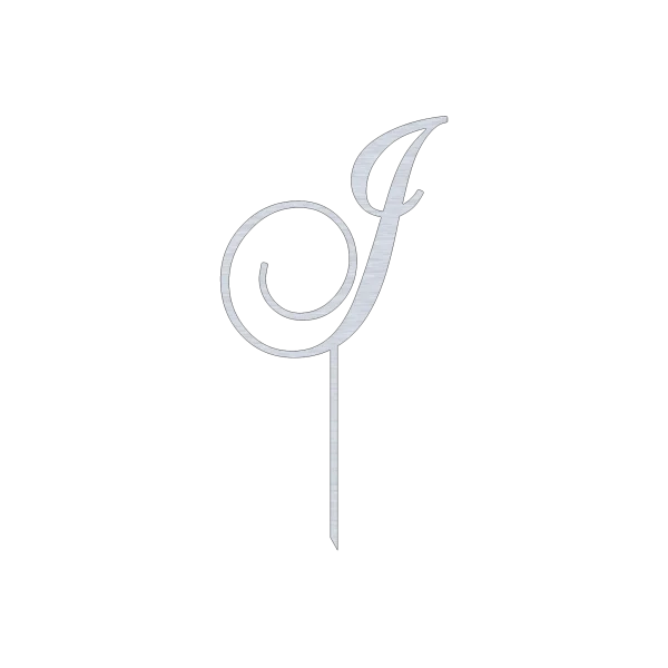 Elegant J monogram letter swirl script cake topper with a sophisticated design, crafted from high-quality Aluminum. This topper features a Natural Aluminum finish, adding a touch of elegance to any cake. Measuring 7.0 inches wide by 13.0 inches high, it is perfect for weddings, birthdays, and other special occasions.